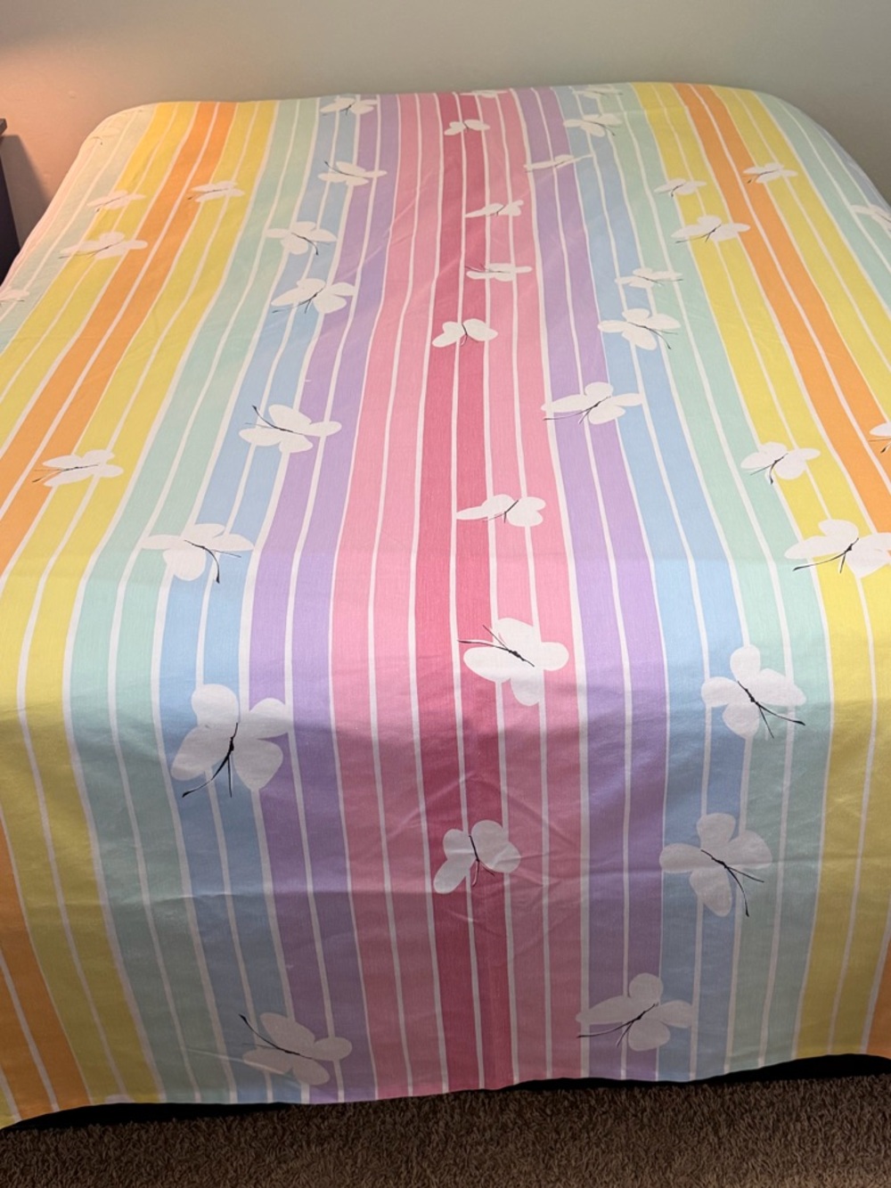 Rare! 70’s Vintage Vera Neumann Rainbow Pastel Butterfly Full Flat Sheet